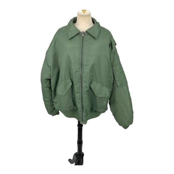 TopShop Reversible Bomber Jacket In Khaki Green Size Medium NWOT $136 MSRP - Picture 2 of 9